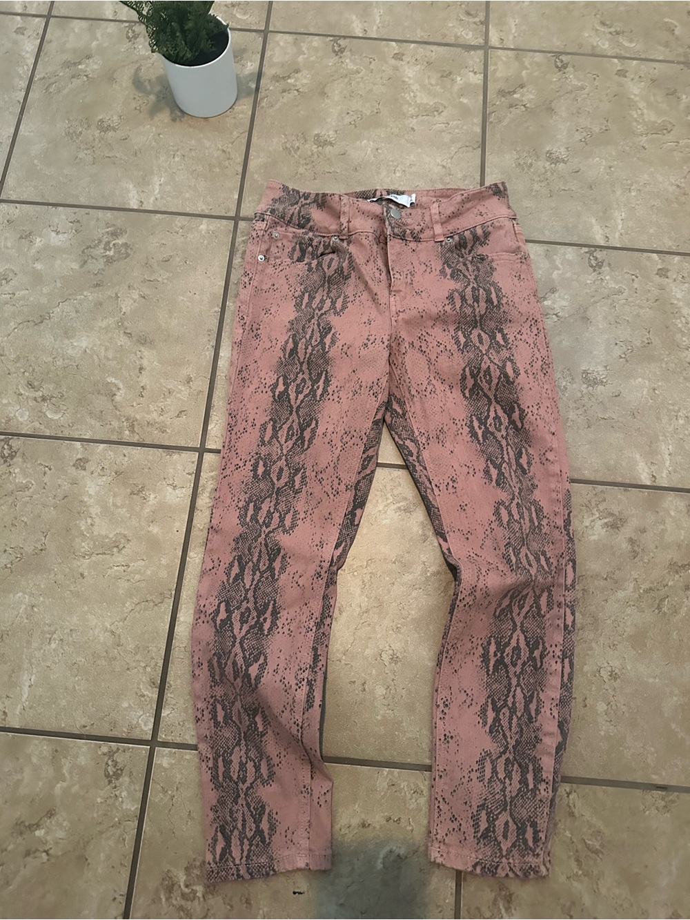 JUSTFAB SNAKE PRINT SKINNY JEANS